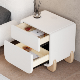 Curva Smart Boucle Nightstand with Wood Legs 2-Drawer Bedside Table in White Set of 2 - thumbnail 5
