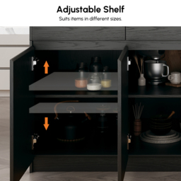 205 - 284 cm Modern Extendable White Marble Pattern Kitchen Island with Doors and Drawers - thumbnail 9