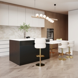 205 - 284 cm Modern Extendable White Marble Pattern Kitchen Island with Doors and Drawers - thumbnail 3