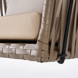 Traditional Outdoor Hanging Chair Rattan Porch Swing Chair with Khaki Cushion Pillow - thumbnail 9