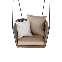 Traditional Outdoor Hanging Chair Rattan Porch Swing Chair with Khaki Cushion Pillow - thumbnail 4