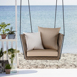 Traditional Outdoor Hanging Chair Rattan Porch Swing Chair with Khaki Cushion Pillow - thumbnail 2