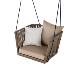 Traditional Outdoor Hanging Chair Rattan Porch Swing Chair with Khaki Cushion Pillow - thumbnail 5