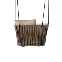 Traditional Outdoor Hanging Chair Rattan Porch Swing Chair with Khaki Cushion Pillow - thumbnail 6