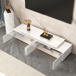 Living Room Cabinet Set Rectangle Glossy White Extendable TV Stand & 1798 mm Glossy White Coffee Table Set - thumbnail 7