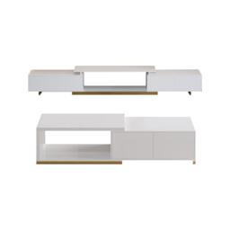 Living Room Cabinet Set Rectangle Glossy White Extendable TV Stand & 1798 mm Glossy White Coffee Table Set - thumbnail 4