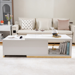 Living Room Cabinet Set Rectangle Glossy White Extendable TV Stand & 1798 mm Glossy White Coffee Table Set - thumbnail 9