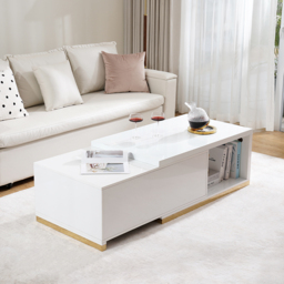 Living Room Cabinet Set Rectangle Glossy White Extendable TV Stand & 1798 mm Glossy White Coffee Table Set - thumbnail 8
