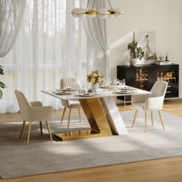 Luxotic Modern 160 cm White Dining Table for 6 Rectangle Sintered Stone & Stainless Steel - thumbnail 3