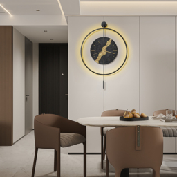 Black & Gold LED Light Pendulum Wall Clock Metal Wall Art Silent Wall Clock - thumbnail 3