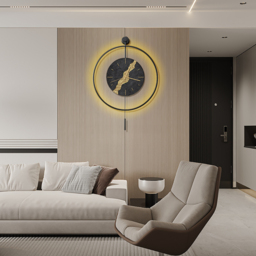 Black & Gold LED Light Pendulum Wall Clock Metal Wall Art Silent Wall Clock - thumbnail 4