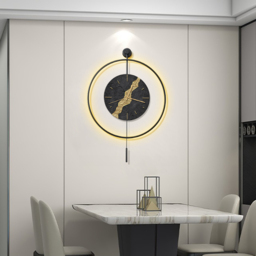 Black & Gold LED Light Pendulum Wall Clock Metal Wall Art Silent Wall Clock - thumbnail 7