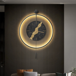Black & Gold LED Light Pendulum Wall Clock Metal Wall Art Silent Wall Clock - thumbnail 1