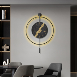 Black & Gold LED Light Pendulum Wall Clock Metal Wall Art Silent Wall Clock - thumbnail 6