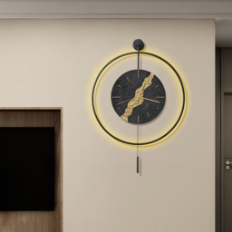 Black & Gold LED Light Pendulum Wall Clock Metal Wall Art Silent Wall Clock - thumbnail 8
