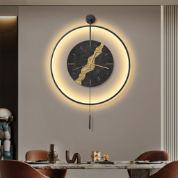 Black & Gold LED Light Pendulum Wall Clock Metal Wall Art Silent Wall Clock - thumbnail 2