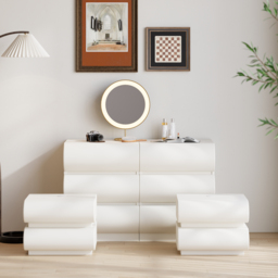 Bedroom Set 2 White Leather Smart Nightstands & Leather 6-Drawer Dresser Chest Set - thumbnail 2