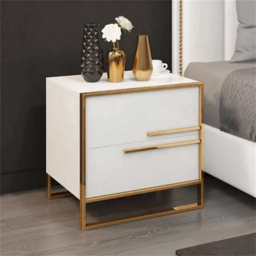 Minimalist Design Bedside Table with 2 Drawers with Gold Base