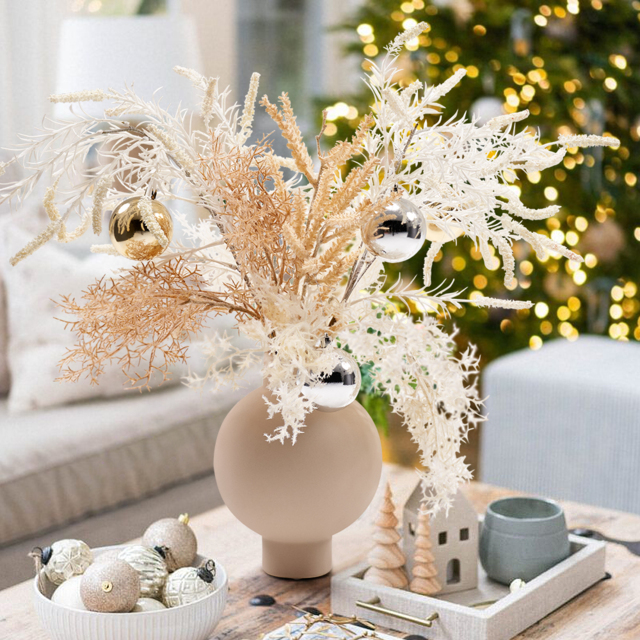 Christmas Rime White Artificial Flower in Vase with Decorative Balls Centerpiece Fake Flower Decor - image 1