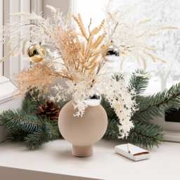 Christmas Rime White Artificial Flower in Vase with Decorative Balls Centerpiece Fake Flower Decor - thumbnail 2