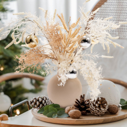 Christmas Rime White Artificial Flower in Vase with Decorative Balls Centerpiece Fake Flower Decor - thumbnail 3