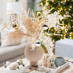 Christmas Rime White Artificial Flower in Vase with Decorative Balls Centerpiece Fake Flower Decor - thumbnail 1