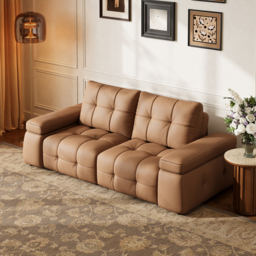 "95"" 2-Seater Genuine Leather Power Convertible Sleeper Sofa with Adjustable Armrests"