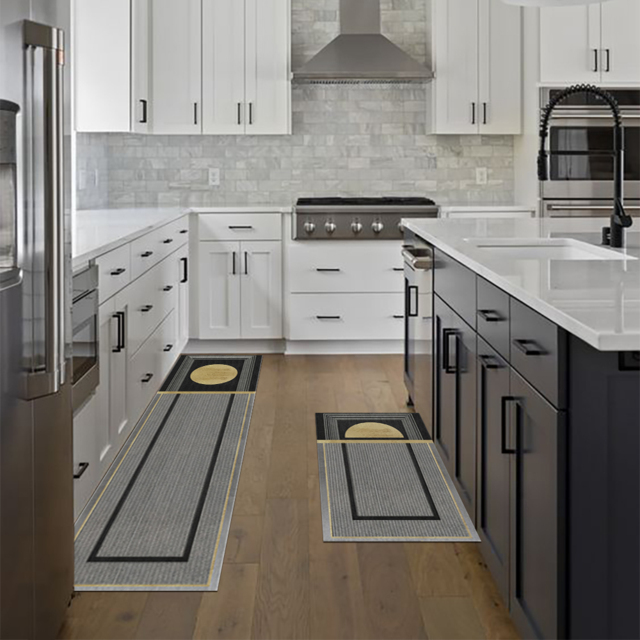 Pieces Modern Dark Gray Kitchen Runner Mats Non-slip Geometric