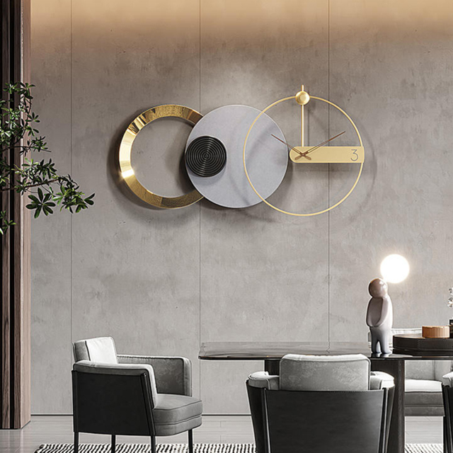 840mm x 450mm Large Round Grey & Gold Wall Clock with Wood Pointer Modern Home Decor Art - image 1