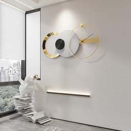 840mm x 450mm Large Round Grey & Gold Wall Clock with Wood Pointer Modern Home Decor Art - thumbnail 4