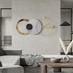 840mm x 450mm Large Round Grey & Gold Wall Clock with Wood Pointer Modern Home Decor Art - thumbnail 2