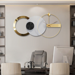 840mm x 450mm Large Round Grey & Gold Wall Clock with Wood Pointer Modern Home Decor Art - thumbnail 5