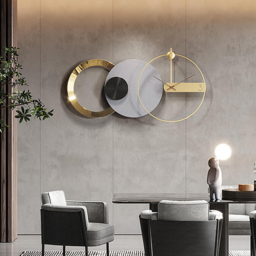 840mm x 450mm Large Round Grey & Gold Wall Clock with Wood Pointer Modern Home Decor Art - thumbnail 1
