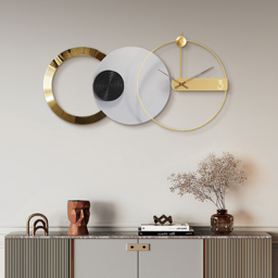 840mm x 450mm Large Round Grey & Gold Wall Clock with Wood Pointer Modern Home Decor Art - thumbnail 6