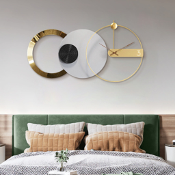 840mm x 450mm Large Round Grey & Gold Wall Clock with Wood Pointer Modern Home Decor Art - thumbnail 7