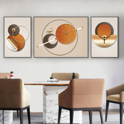 3Pcs Geometric Wall Clock Decor Set Modern Canvas Painting Wall Art with Aluminum Frame - thumbnail 3