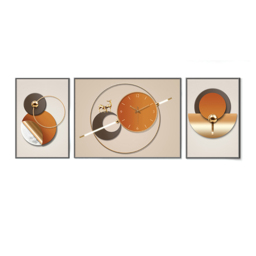 3Pcs Geometric Wall Clock Decor Set Modern Canvas Painting Wall Art with Aluminum Frame - thumbnail 5