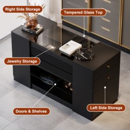 150 cm W Modern Black Dresser with Doors & Drawers Walk in Closet Island Jewellery Storage - thumbnail 2
