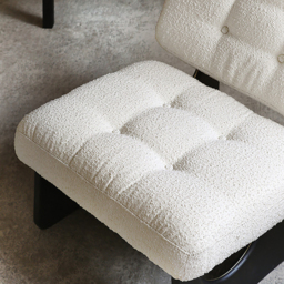 Japandi Boucle Lounge Chair White & Black Accent Chair Ash Wood Upholstery - thumbnail 4