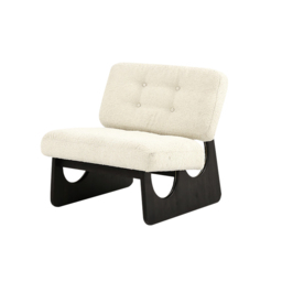 Japandi Boucle Lounge Chair White & Black Accent Chair Ash Wood Upholstery - thumbnail 5