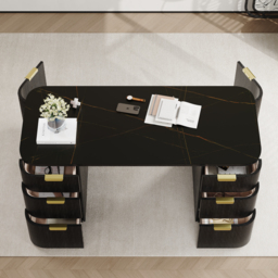 Marble Oval Home Office Desk with 6 Drawers Black Executive Writing Desk (1620mm) - thumbnail 4