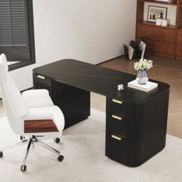 Marble Oval Home Office Desk with 6 Drawers Black Executive Writing Desk (1620mm) - thumbnail 6