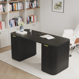 Marble Oval Home Office Desk with 6 Drawers Black Executive Writing Desk (1620mm) - thumbnail 2