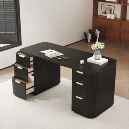 Marble Oval Home Office Desk with 6 Drawers Black Executive Writing Desk (1620mm)
