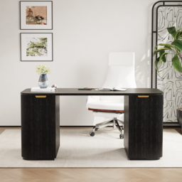 Marble Oval Home Office Desk with 6 Drawers Black Executive Writing Desk (1620mm) - thumbnail 3