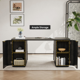 Marble Oval Home Office Desk with 6 Drawers Black Executive Writing Desk (1620mm) - thumbnail 5