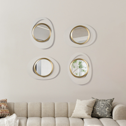Modern 4-Piece 600mm Large White & Gold Abstract Geometry Wall Mirror Decor Living Room - thumbnail 2