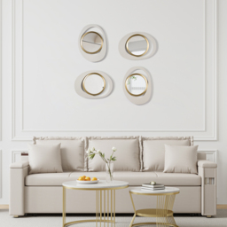 Modern 4-Piece 600mm Large White & Gold Abstract Geometry Wall Mirror Decor Living Room - thumbnail 8