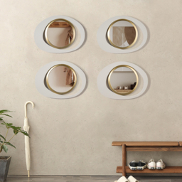 Modern 4-Piece 600mm Large White & Gold Abstract Geometry Wall Mirror Decor Living Room - thumbnail 4
