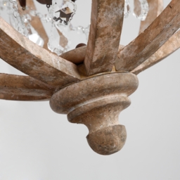 Retro Rustic Weathered Wooden Globe Caged Rust Metal Scroll Crystal 5-Light Chandelier - thumbnail 7